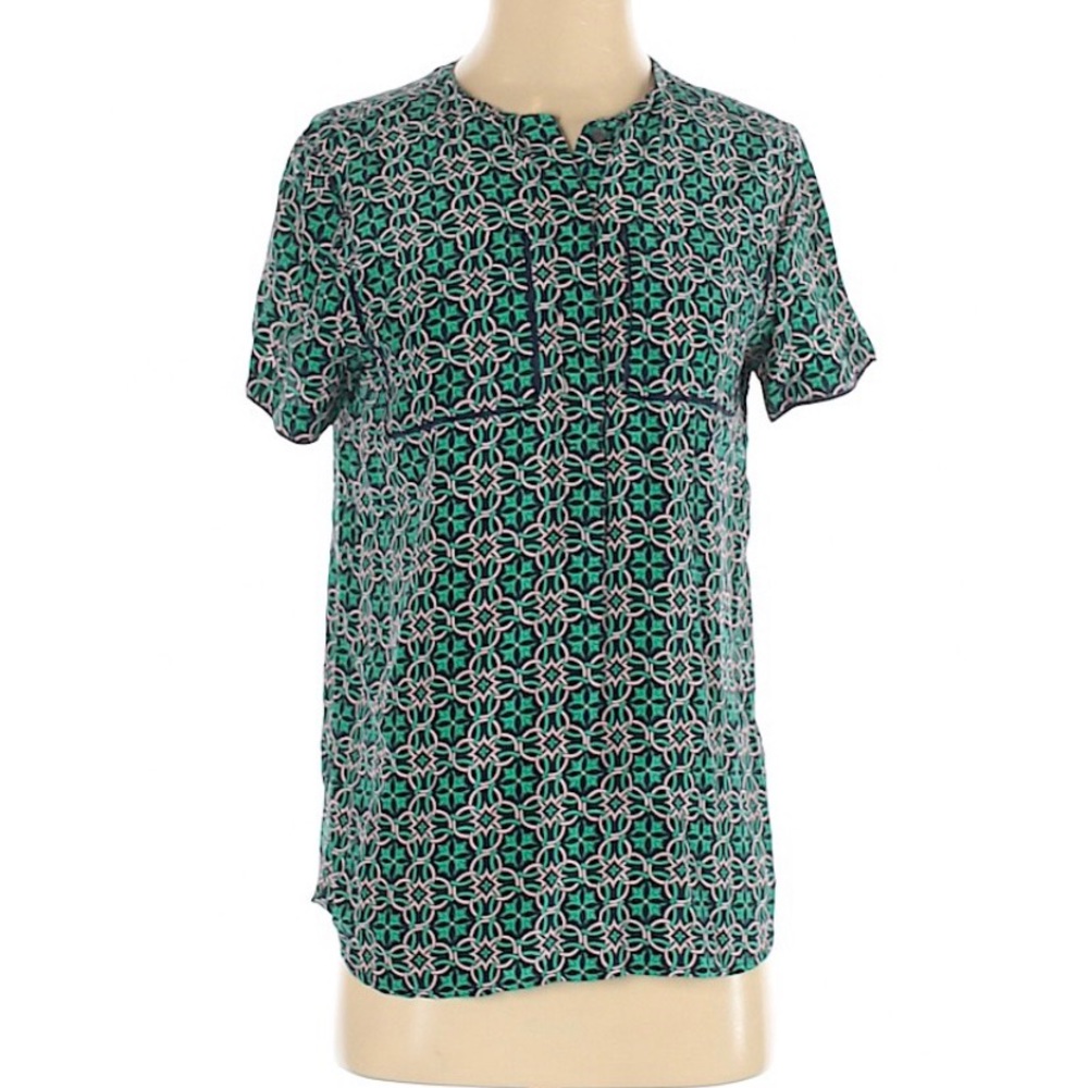 J. Crew Silk Lattice Medallion Popover Top Sz 4